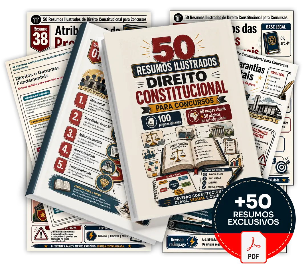Mockup do material 50 Resumos Ilustrados de Direito Constitucional para Concursos
